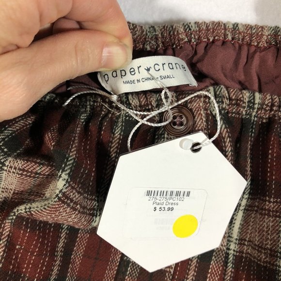 NEW Paper Crane Womens Small Plaid Squared Neck Button Dress Fall NWT $54 - Picture 9 of 12
